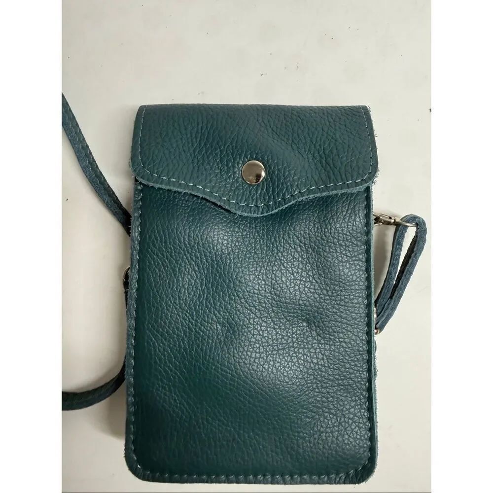 Rare Vintage Small Green Leather Crossbody / Phone Bag